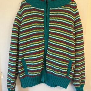 Super cool vintage colourful striped knit zip up sweater, think this is homemade